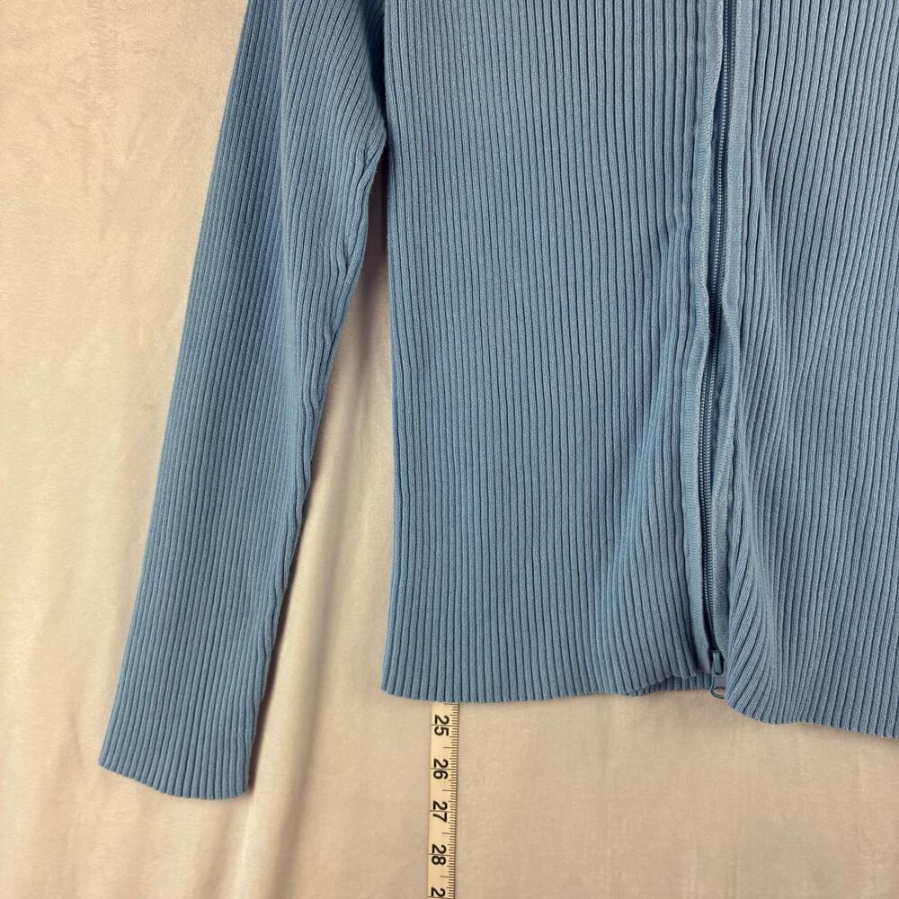 Y2K Jones New York Ribbed Slate Blue Full Zip Hooded Sweater Jacket Womens Large - Picture 2 of 9